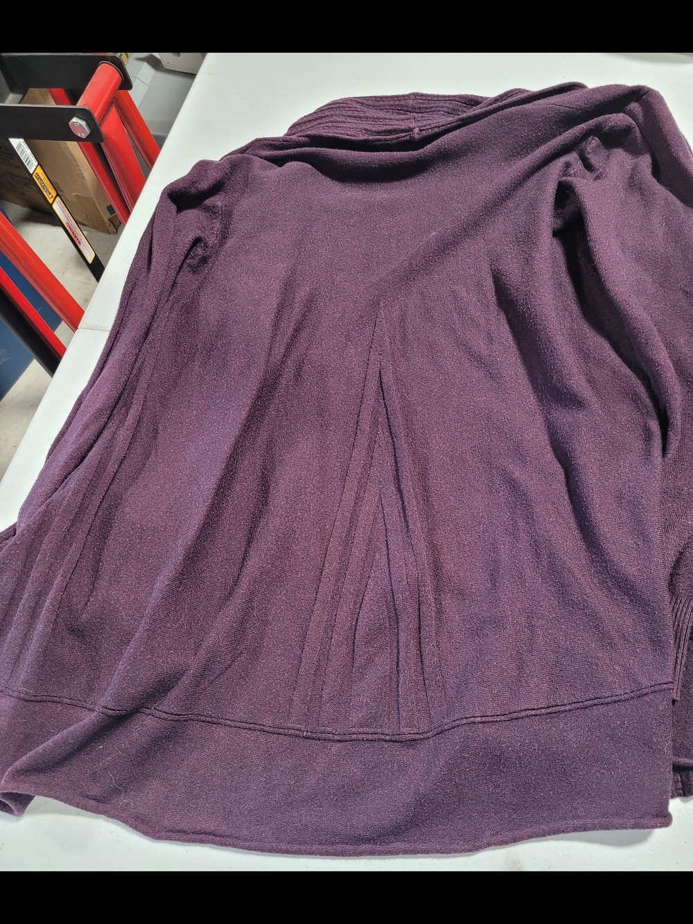 Open-Front Ribbed Trim Cardigan - Plum - Picture 3 of 4